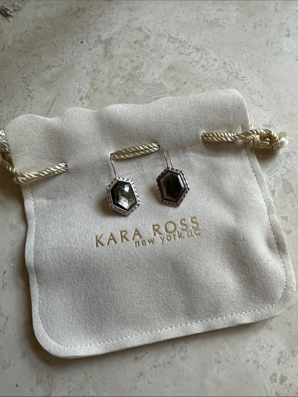 Kara Ross Hexagonal Gray Mother of pearl  Drop Earrings